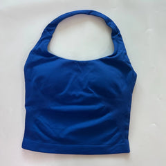Seamless Halter Gym Top for Women – Backless Longline Strappy Yoga Tank