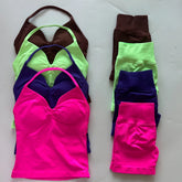 2-Piece Seamless Gym Set Women - Backless Tank Top + High Waist Scrunch Shorts Activewear