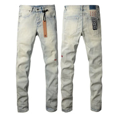 Retro Low Rise Skinny Jeans - Light Blue Ripped Stretch Denim - Unisex