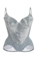Sequin Patchwork Halter Top – Belted Waist Cincher Street Style Vest