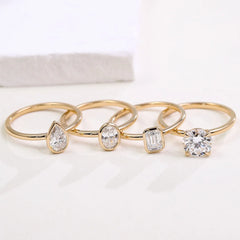 14K/18K Solid Gold Stackable Ring Set – Emerald, Oval & Pear Lab-Grown Diamond Trio