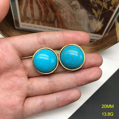 Turquoise Geometric Stud Earrings for Women – Palace-Inspired Retro Sweet Jewelry