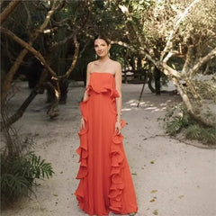Strapless Pleated Chiffon Gown – Maxi Length Formal Wedding Guest