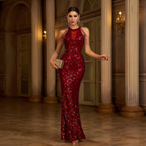 Sleeveless Sequin Fishtail Dress – Round Neck Hand Wash Sheer