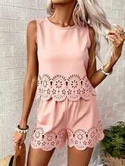 Hollow-Out Two-Piece Set – Polyester Spandex Cold Wash Casual