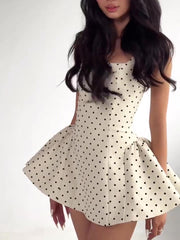 Polka Dot Strapless Mini Dress – Cinched Waist Polyester Spande