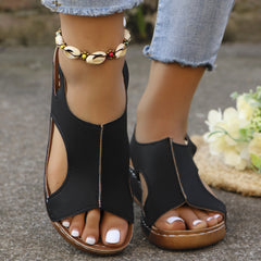 Women's Peep-Toe Wedge Sandals – Elastic Strap 2.5" Heel