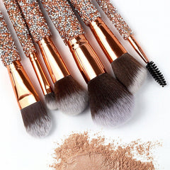 10Pcs Luxury Makeup Brush Set Diamond Rivet Handle Design Crystal Makeup Brush