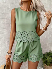 Hollow-Out Two-Piece Set – Polyester Spandex Cold Wash Casual