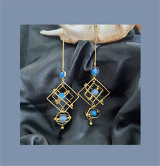 Geometric Blue Glass Earrings – Hypoallergenic Alloy Everyday Wear