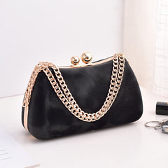 Chain-Strap Evening Clutch – Synthetic Leather Detachable Chain