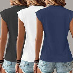 Women's T-Shirt 3-Pack – 100% Cotton Fitted Round Neck 3 Colors