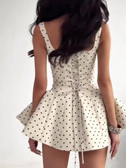 Polka Dot Strapless Mini Dress – Cinched Waist Polyester Spande