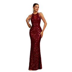 Sleeveless Sequin Fishtail Dress – Round Neck Hand Wash Sheer