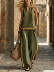 Women's Wide-Leg Co-Ord Set – 55% Linen 45% Cotton High-Rise