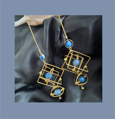 Geometric Blue Glass Earrings – Hypoallergenic Alloy Everyday Wear