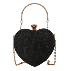 Heart-Shaped Metallic Clutch – Detachable Chain Synthetic Leather