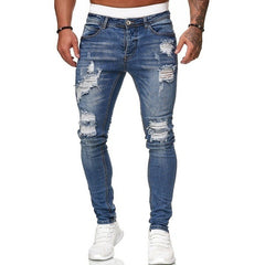 Men's Ripped Skinny Jeans – Vintage Wash Mid-Rise Streetwear