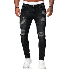 Men's Ripped Skinny Jeans – Vintage Wash Mid-Rise Streetwear