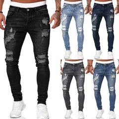 Men's Ripped Skinny Jeans – Vintage Wash Mid-Rise Streetwear