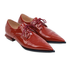 Low-Heel Lace-Up Shoes – Pointed Toe 1.5" Synthetic Leather