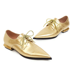 Low-Heel Lace-Up Shoes – Pointed Toe 1.5" Synthetic Leather