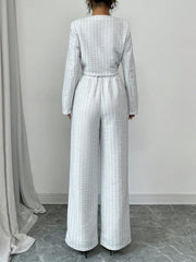 Tweed Matching Set – Pearl Button Jacket & Wide Leg Pants