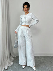 Tweed Matching Set – Pearl Button Jacket & Wide Leg Pants