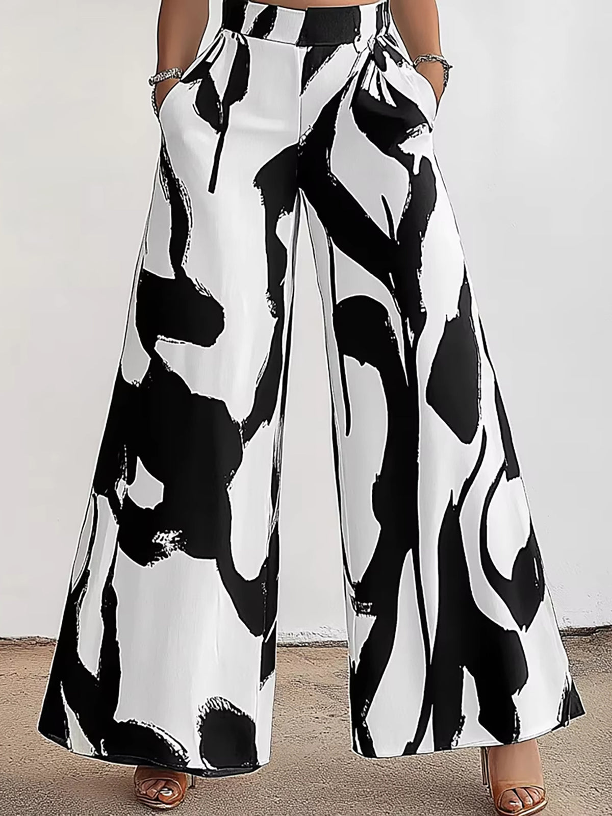 Black & White Wide-Leg Pants – Rayon Spandex Cold Wash Casual