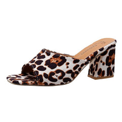 Leopard Print Square Toe Sandals – Block Heel 3" Ankle Strap