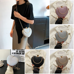 Heart-Shaped Metallic Clutch – Detachable Chain Synthetic Leather