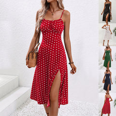 Polka Dot Midi Dress – Rayon Blend 10" Side Slit Modest Length