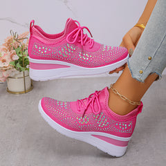 Rhinestone Wedge Shoes – 2" Heel Casual Daywear Synthetic Leather