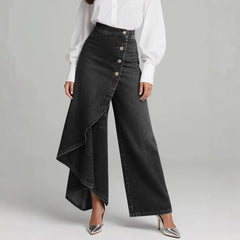 Straight Leg Jeans – Ruffle Button Detail Women Denim Pants