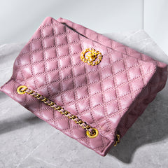 Diamond-Quilted Shoulder Bag – Genuine Cowhide Leather 25L