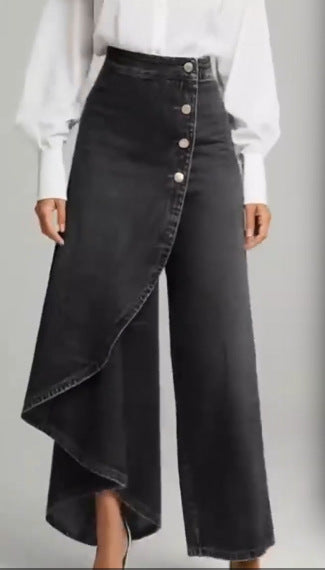 Straight Leg Jeans – Ruffle Button Detail Women Denim Pants