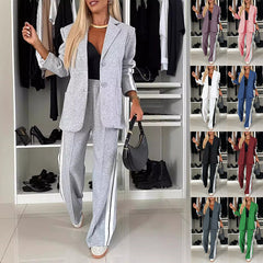 Striped Casual Suit Set – Polyester Viscose Cold Wash Smart-Casual