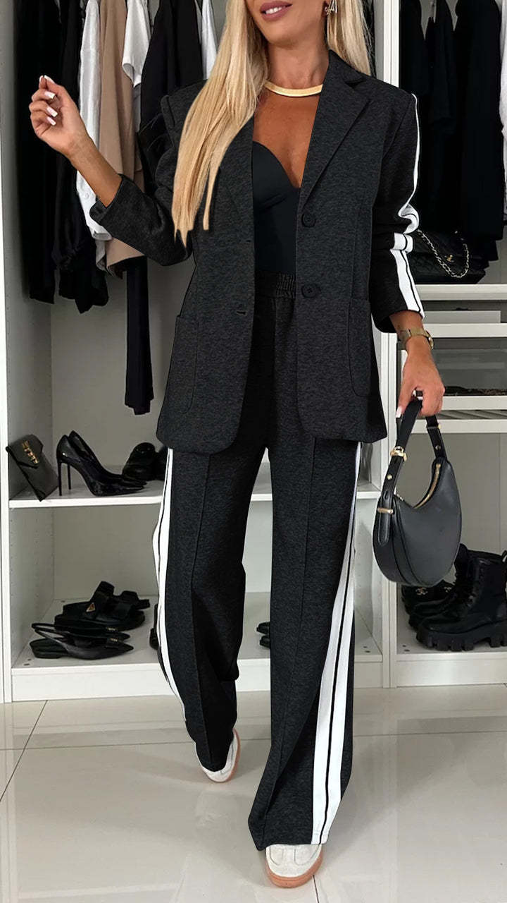 Striped Casual Suit Set – Polyester Viscose Cold Wash Smart-Casual