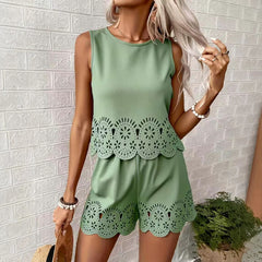 Hollow-Out Two-Piece Set – Polyester Spandex Cold Wash Casual