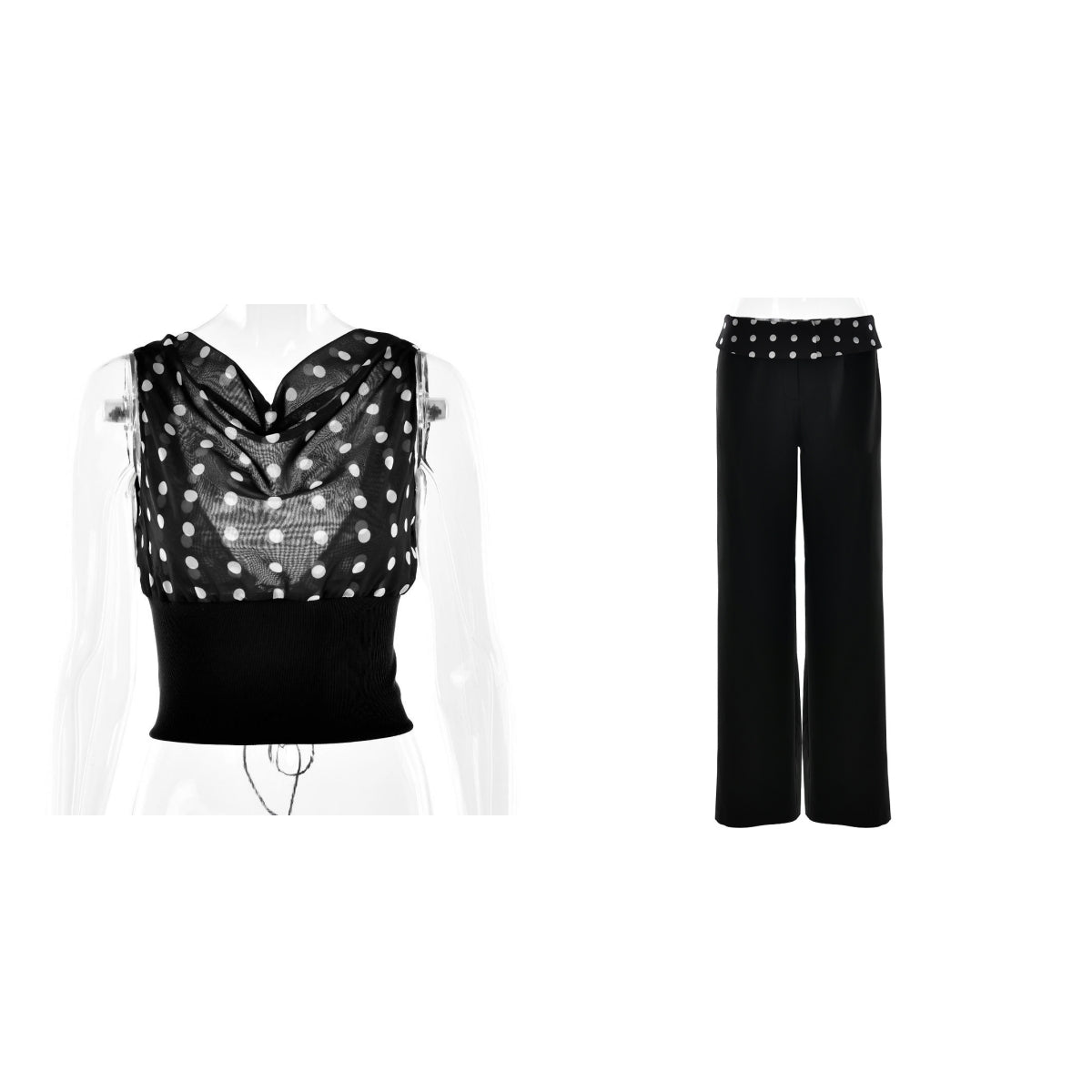 Polka Dot Off-Shoulder Crop Top – Lace Up Backless Chiffon