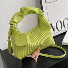 Pleated Synthetic Leather Crossbody Bag – Adjustable Strap Casual