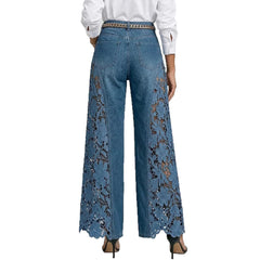 Lace-Panel Wide-Leg Pants – Cotton Blend Cold Wash Casual