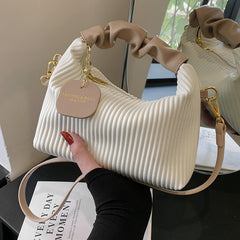 Pleated Synthetic Leather Crossbody Bag – Adjustable Strap Casual