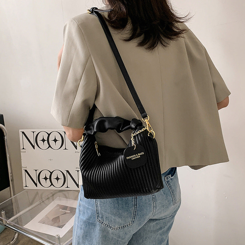 Pleated Synthetic Leather Crossbody Bag – Adjustable Strap Casual