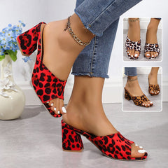 Leopard Print Square Toe Sandals – Block Heel 3" Ankle Strap