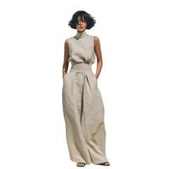 Women's Co-Ord Set – Mandarin Collar 60% Linen Relaxed Straight Leg