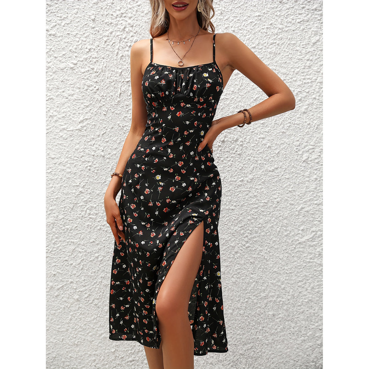 Polka Dot Midi Dress – Rayon Blend 10" Side Slit Modest Length