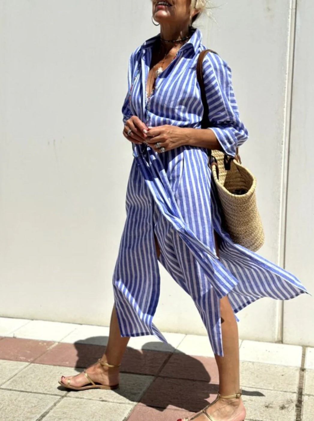 Striped Shirt Dress with Belt – Button-Front Midi Dress Summer