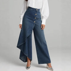Straight Leg Jeans – Ruffle Button Detail Women Denim Pants
