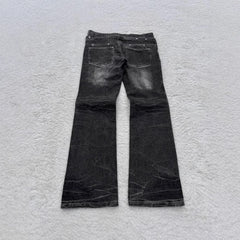 Y2K Washed Denim Flared Pants – Gothic Vintage Double Belt Unisex Trousers